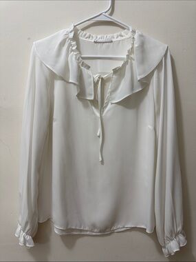 Primark White Ruffle Tie-Neck Blouse